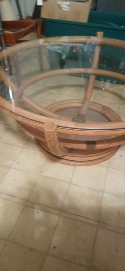Round Rattan Coffee Table with Glass Top
