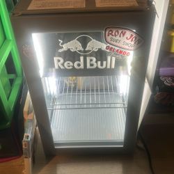 Red Bull Table Top Mini Fridge Silver Aluminum 