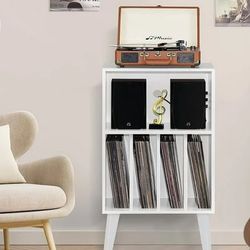 Record Player Stand, Brown Turntable Stand Holds up to 160 Albums, Mid-Century Vinyl Storage Cabinet Table with Solid Wood Legs, Record Player Holder
