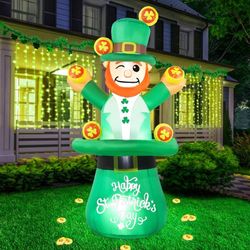 new 6 FT St Patrick’s Day Inflatables Leprechaun Festive Shamrock St Patricks Day Outdoor Lighted Blow Up Decorations for Home Yard Lawn Garden Indoor