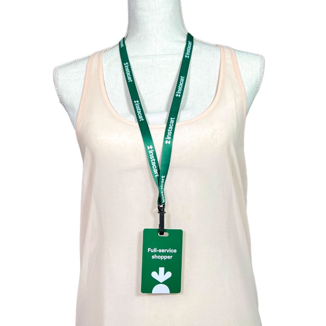 Green White Instacart Shopper Identification Card Necklace Lanyard ID Badge
