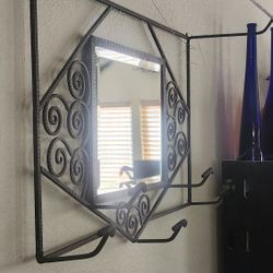 Wrought Iron Mirror With Coat Rack