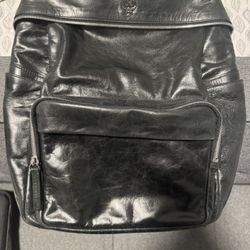 Mcm Backpack Black Soft Leather And Camel Shoulder Straps