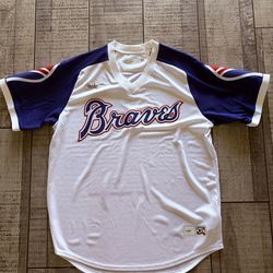 Nike Atlanta Braves Cooperstown Collection MLB Jersey White Navy Blue Size L
