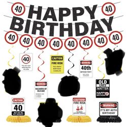 40th Birthday Party Decoration Banner, Hanging Swirls, Honeycomb Centerpieces (11 Items) 
