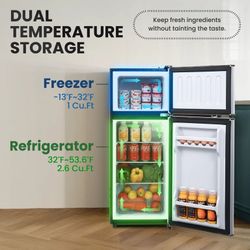 MaxKare 3.6 Cu.ft Mini Fridge with Freezer 2-Door Compact Refrigerator for Dorm, Office, Bar, RV, Bedroom, Silver 