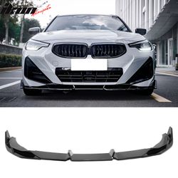 Fits 2022-2026 BMW 2-Series G42 IKON Front Bumper Lip Chin Spoiler Gloss Black ABS
