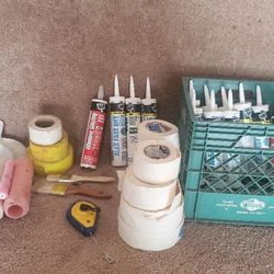Set of dry wall tools and supplies