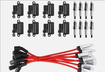 8 Pack Square Ignition Coil & Spark Plug Wire For Chevy GMC 4.8L 5.3L 6.0L 8.1L