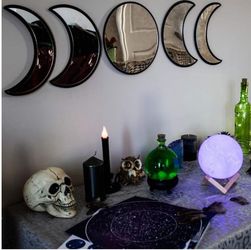 Glass Moon Phase Mirror Set with Crystal Clear Reflection |  Love Gothic and Boho Home Wall Decor
