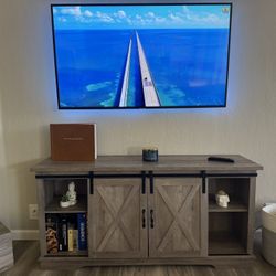 IDEALHOUSE Farmhouse Tv Stand for 65 Inch TVs, Entertainment Center with Sliding Barn Doors and Adjustable Shelf, Modern Storage Media TV Console