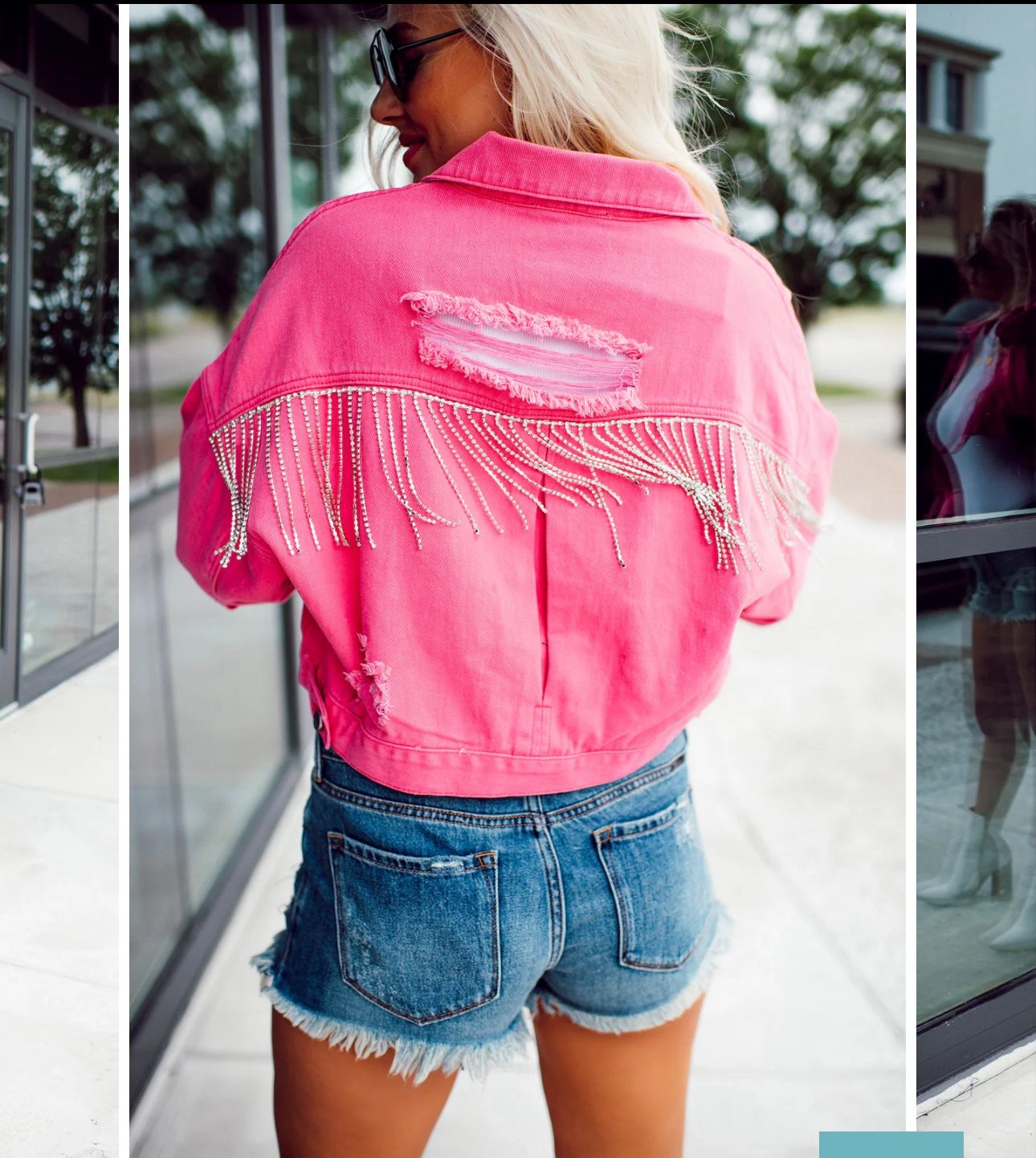 Ripped Cropped Denim Jacket Casual Tassel Jean Coat with Silver Rhinestone F ringe
