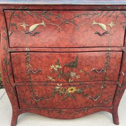 Vintage Hand-Painted Red 3-Drawer Bombé Chest/Dresser