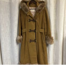 Vtg 60’s 70,s Glenbrooke Women’s Shearling Trim Penny Lane Long Suede