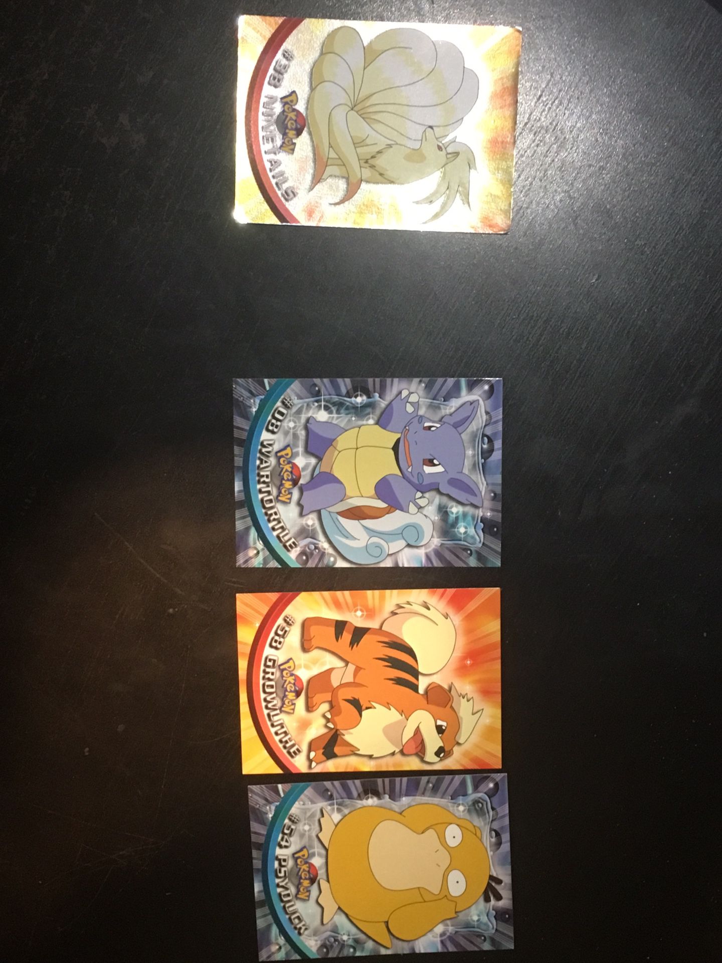 Rare, Collectible TOPPS Pokemon Cards from 1999 - Holographic Ninetails, Wartortle, Growlithe & Psyduck!