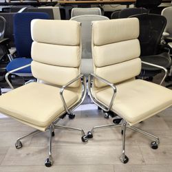 🍀LIKE NEW!🍀100% AUTHENTIC EAMES HERMAN MILLER SOFT PAD  CHAIRS HIGH-BACK PREMIUM CLOUD LEATHER PNEUMATIC LIFT 