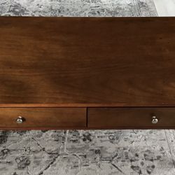 MCM Mid Century Modern Style Coffee Table Brown 2 Drawers