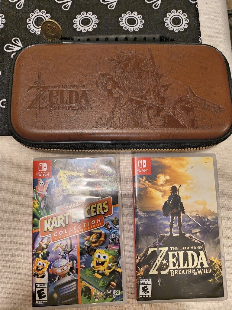 Zelda Breath Of The Wild Nintendo Switch Carrying Case Brand New With 2 Games