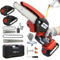 Brandnew Mini Chainsaw Cordless, 4&6 Inch Electric Chainsaw Battery Powered with Automatic Oiler, Handheld Chainsaw with 2 Batteries & Charger, Hand C