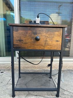 Industrial Nightstand with Built-In Power Strip