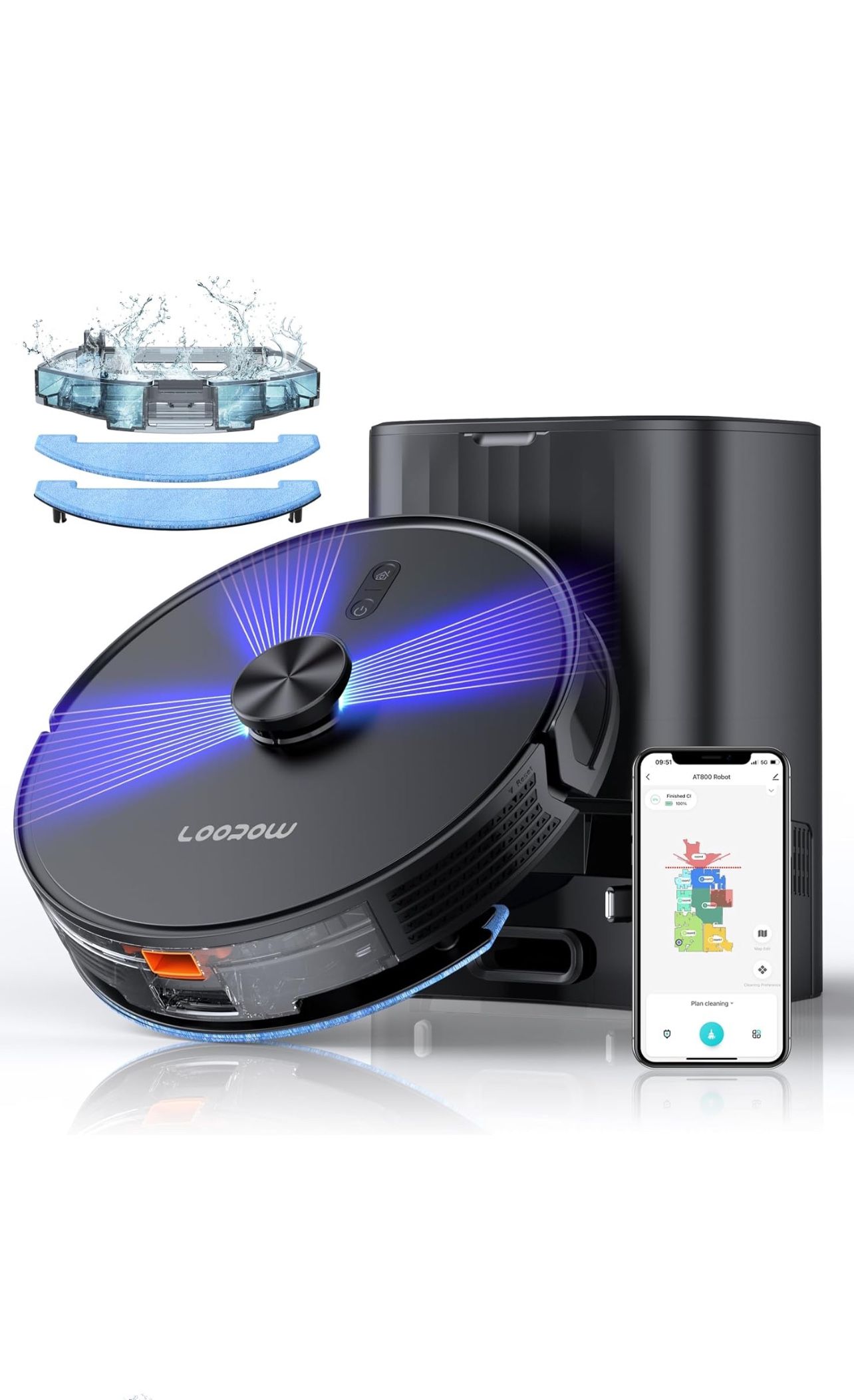 3-in-1 Robot Vacuum and Mop Combo, Self Emptying Station for 60 Days, Robotic Vacuum Cleaner with LiDAR Navigation & Max Strong 4500Pa Suction, WiFi/A