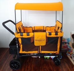 WonderFold W4 Original 4-Seater Stroller Wagon – Sunset Orange