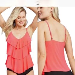 Swimsuit Tankini TOP ONLY ruffles  very slimming and comfortable Coral color W 18 new with tags