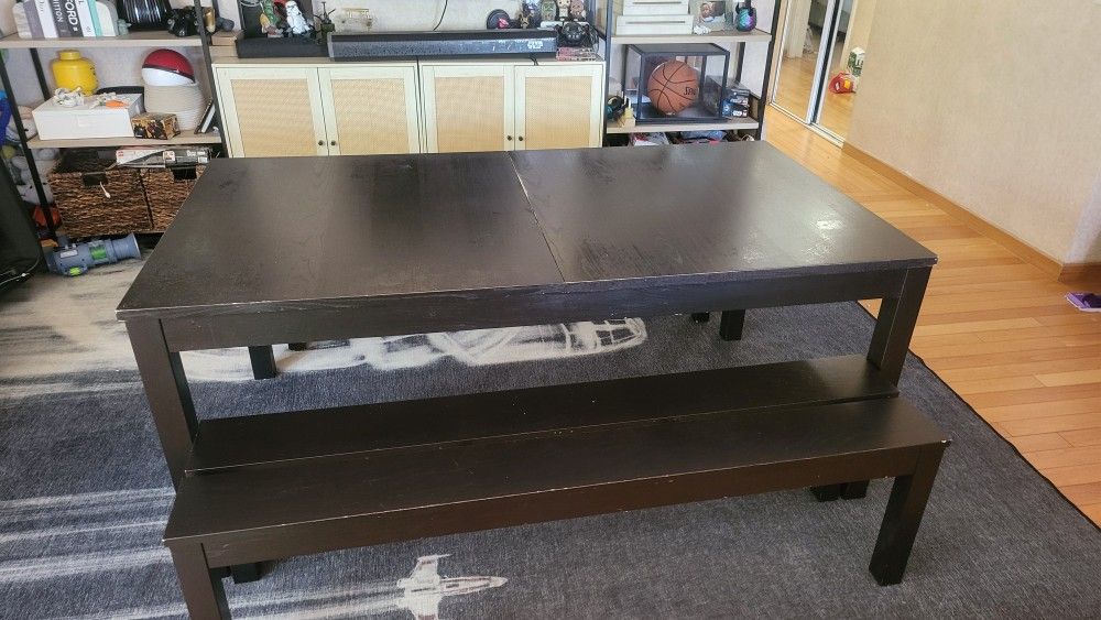 Ikea Extendable Dining Table W/ 2 Benches
