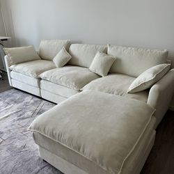 Brand New White Cloud Sectional Sofa Couch With Ottoman For Living Room 