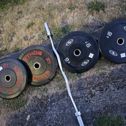 Bumper Plates And Curl Barbell 