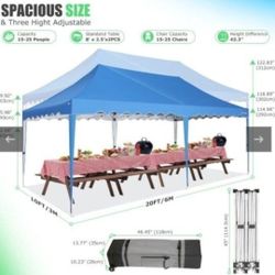 10'x20' Pop Up Canopy Tent, Outdoor Gazebo with Wheeled Bag, for Parties, Weddings