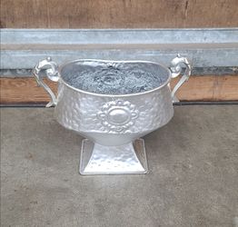 Nice Small Silver Painted Metal Urn Planter
