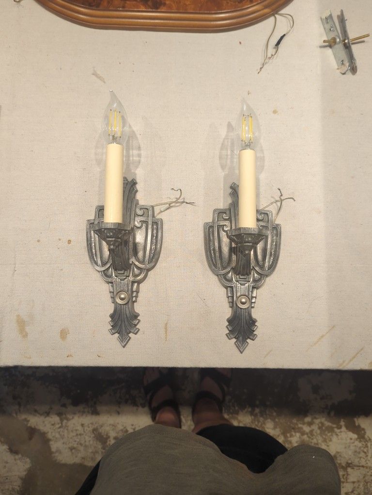 Pair of antique Riddle Art Deco Sconces With Original Finish