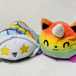 4” Teeturtle Reversible Flip Plushes Rainbow Happy / Grey Gloomy