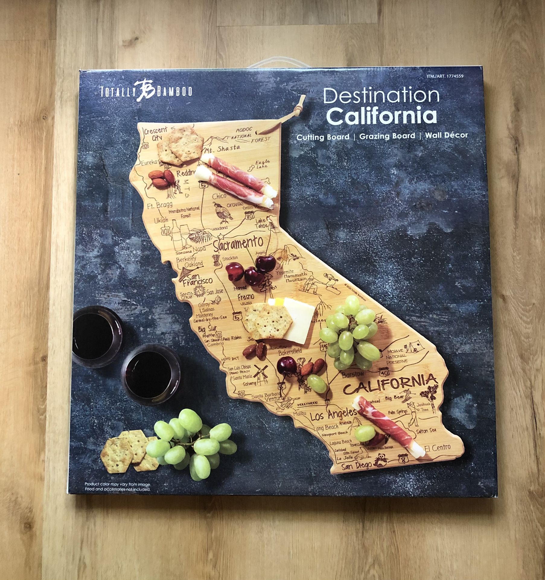 Totally Bamboo Destination California Cutting Board/Grazing Board/Wall Decor, New Unopened
