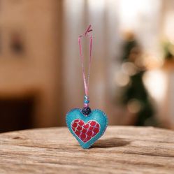 Heart-Shaped Mermaid Ornament with Pink and Blue Accents