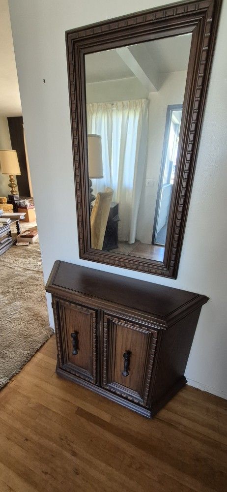 Vintage Solid Wood Credenza & Mirror