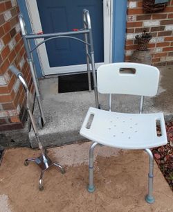 Shower Chair, Foldable Walker with Wheels, Four Prong Cane
