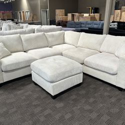 Gorgeous Cream L Shaped Sectional And Ottoman 