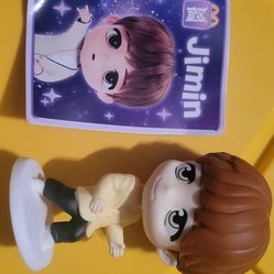 McDonald's TinyTAN x BTS Happy Meal toy and accompanying trading card featuring the character of BTS member Jimin