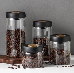 Glass Storage Canister Set with Black Lids