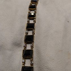 Sterling Onyx And Cz Bracelet