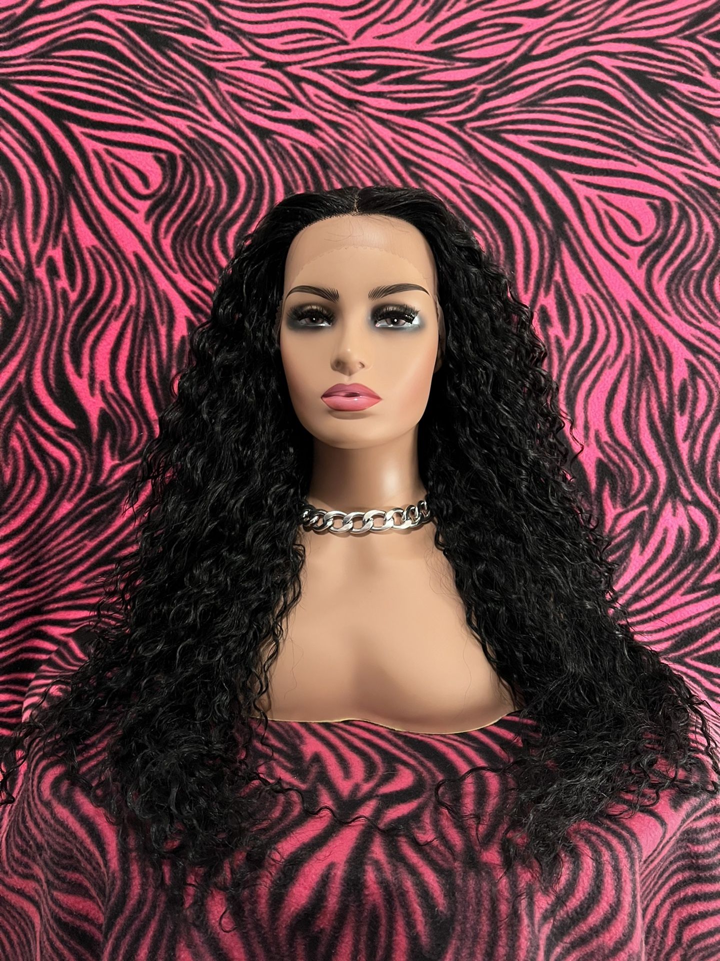 PREMIUM BLACK PRIME BRAZILIAN CURLY HAIR BLEND LACEFRONT WIG