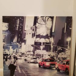 3 Pieces of Art Canvas NYC Taxi 24x23.5 Clock
