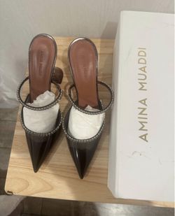 Amina Muaddi Glass Mules