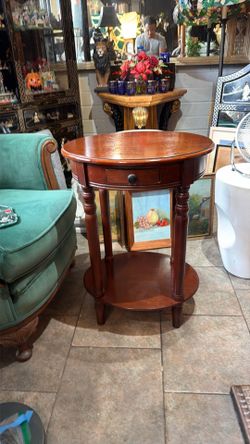 Oval solid wood  side table with drawer