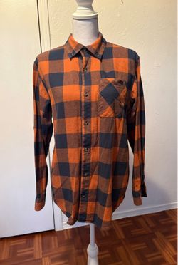 Magellan outdoors men’s navy and orange checkered long sleeve shirt size small
