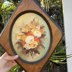 Mid Century wooden Hand Painted Artwork Art Wall Hanging Boho Granny Retro Artist Artwork Collectible