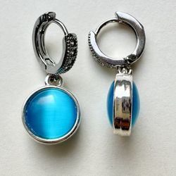 Turquoise Cat’s Eye Earrings/ 10mm Round