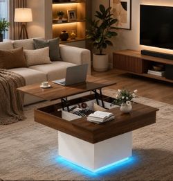 Lift Top Coffee Table with LED Light and Charging Station,  G-61